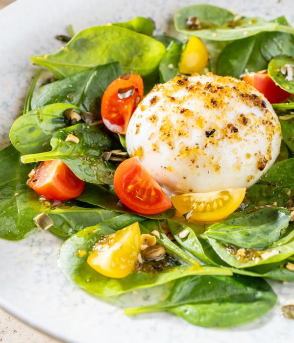 Burrata from Nógrád with Truffle Honey, Pumpkin Seeds and Baby Spinach
